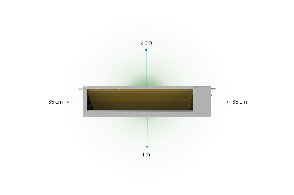 Minimalne udaljenosti koje treba održavati za DUCT3: 35 centimetara s obje strane, 2 centimetra iznad, 1 metar ispod.
